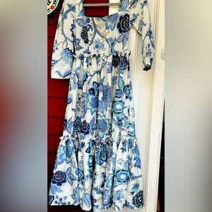 Maxi style dress. Blue and white. Super cute for summer.